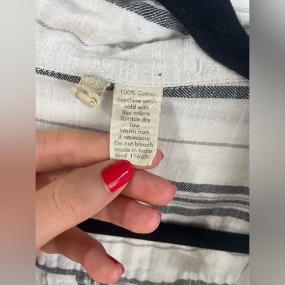 Japna White Button Up Striped Tie Waist Shirt Dress with Pockets L Women’s EUC - Picture 10 of 11